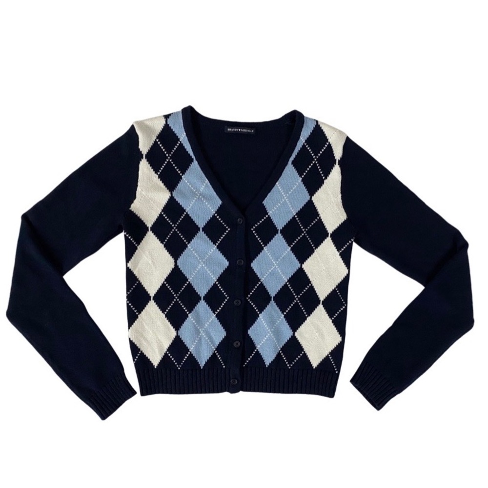 Brandy Melville blue Argyle cardigan